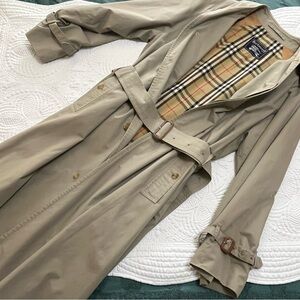 BURBERRY Vintage Khaki Trench Coat Classic Plaid Lined Belted Size Extra Large
